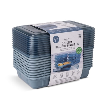 Core Kitchen 20pc 24oz 2-Section Colored Meal Prep Containers - Cool Dusk 48505